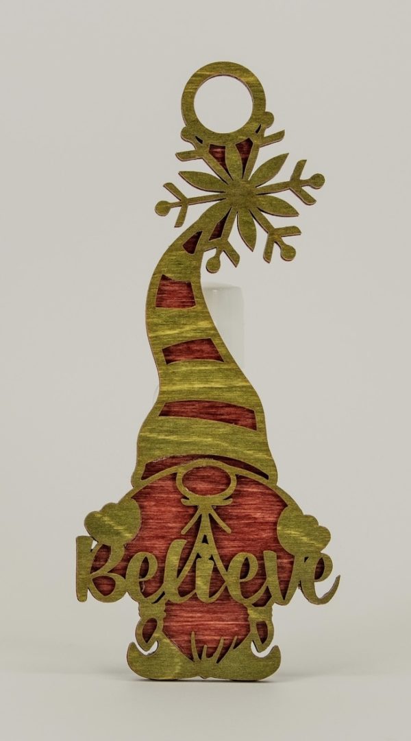 Laser Engraved Wood Gnome Ornament