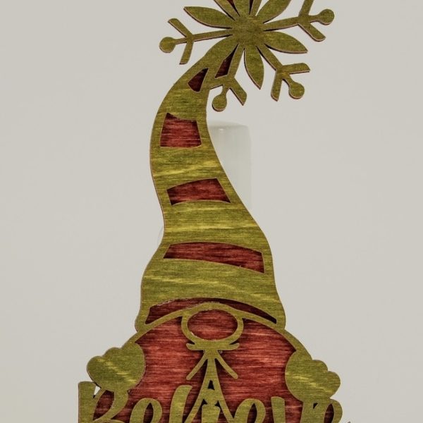 Laser Engraved Wood Gnome Ornament