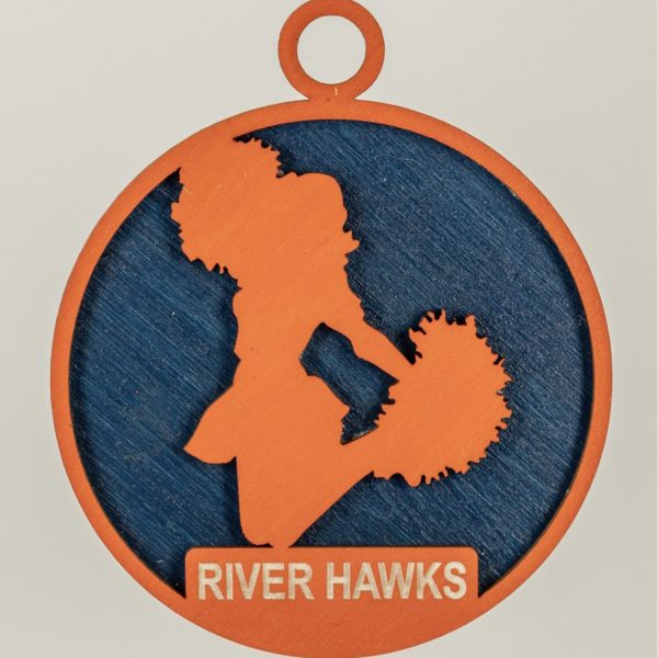 Laser Engraved Wood River Hawks Cheerleader Ornament