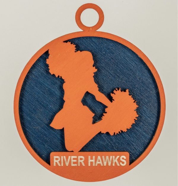 Laser Engraved Wood River Hawks Cheerleader Ornament