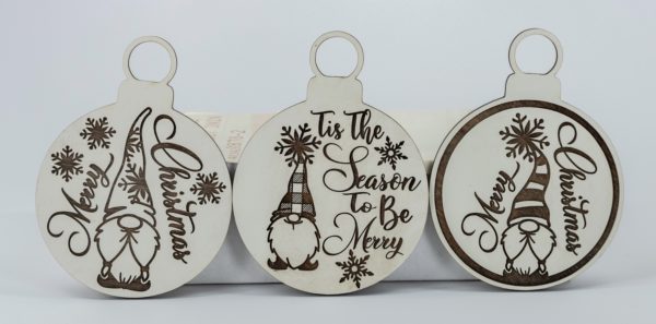 Laser Engraved Wood Gnome Ornament - Three Styles