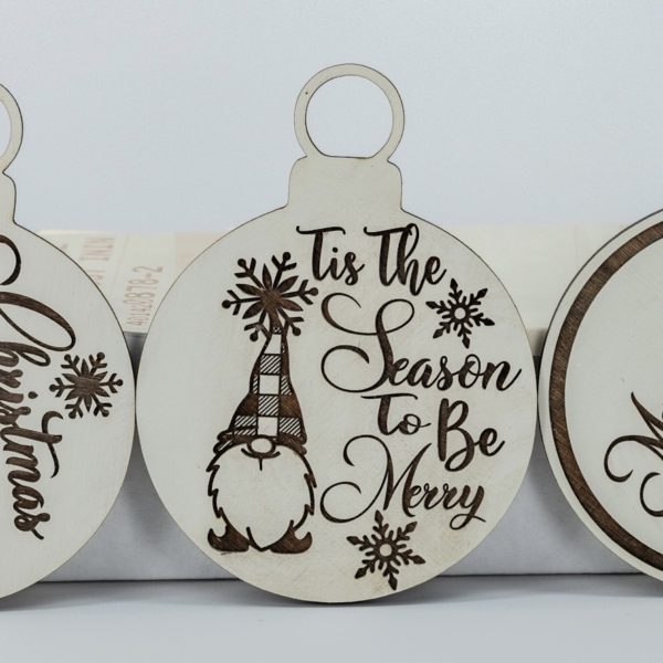 Laser Engraved Wood Gnome Ornament - Three Styles
