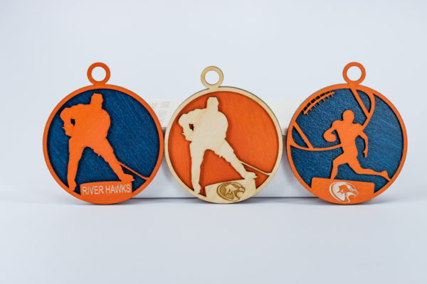 Laser Engraved Wood River Hawks Sports  Ornament - Three Styles