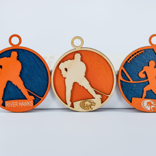 Laser Engraved Wood River Hawks Sports  Ornament - Three Styles